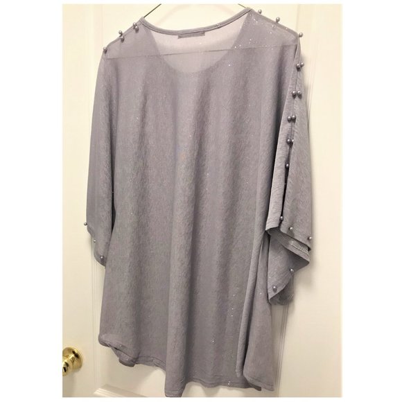 Grey Pearls Embellished Kimono Sleeve Tunic Top Size L - Picture 3 of 4